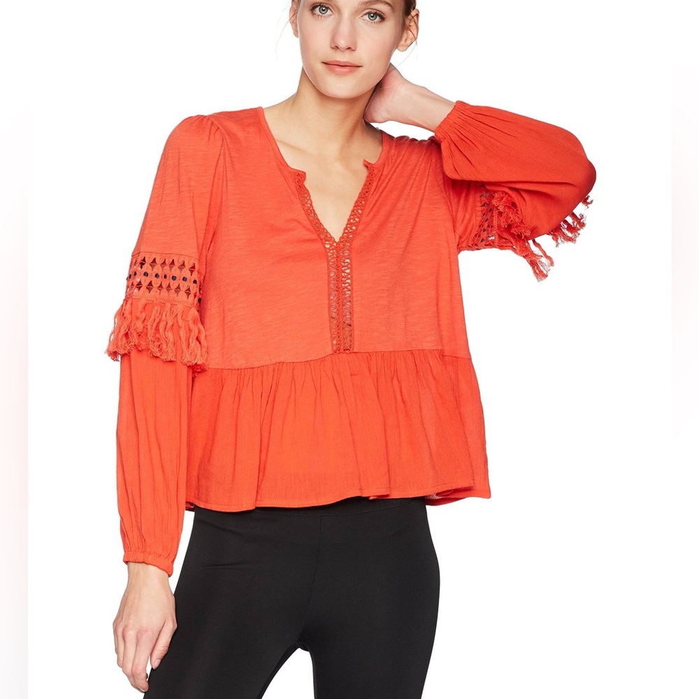 Lucky Brand Tassel Long Sleeve Peasant Top Size S